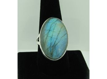 Multi Color Oval Labradorite Sterling Silver Ring