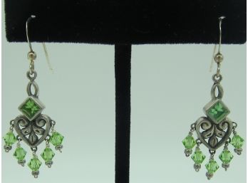 Sterling Silver With Green Swarovski Crystal Earrings