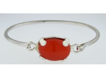 Handmade Sterling Silver Bracelet With Red Cat's Eye Stone Size 6.5'