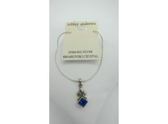 Blue Crystal Swarovski Pendant With Ashley Andrew Sterling Silver Necklace 16'