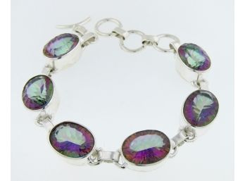 Mystic Topaz Oval Cut Sterling Silver Bracelet