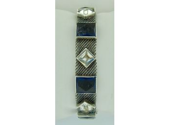 Sterling Silver Mesh Bracelet With Blue & Clear  Stones