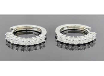 White Gold Diamond Loop Earrings .80 CTW