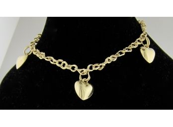 10K Yellow Gold Heart Charm Bracelet