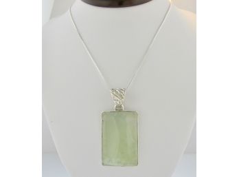 Sterling Silver Necklace W/ Calcite Pale Green Stone Pendant