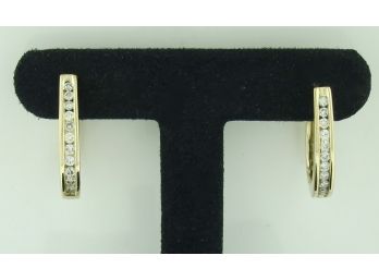 14k Yellow Gold & .60 Carat Diamond Hoop Earrings