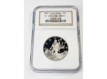 NGC 1992 S Proof Columbus 50 Cent PF69 Ultra Cameo Slab 500 Year Anniversary