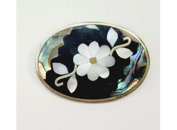 Mother Of Pearl Inlay Vintage Mexico Pin/Pendant