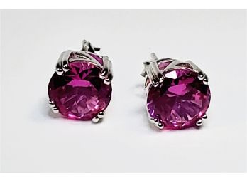 Pink Sapphire  5.6ctw Sterling Silver Stud Earrings