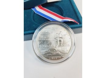 1991 KOREAN WAR MEMORIAL Uncirculated SILVER COIN IN ORIGINAL MINT BOX WITH COA