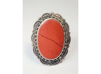 Vintage Large  Red Stone Sterling Silver Ring (jasper?)