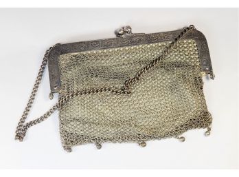 Vintage German Silver Chain Link HandBag/ Purse Cloth Lining