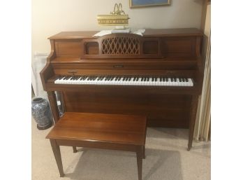 Baldwin Classic Small Upright Piano , Bench And Lamp.