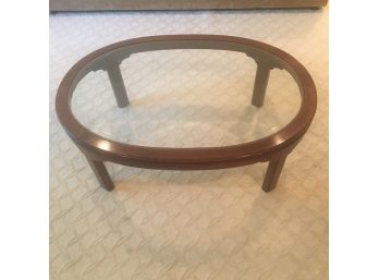 Asian Inspired Wood And Glass Top Oval  Coffee Table.