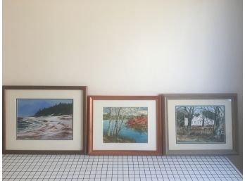 (3) Framed Water Color Painting . Singed By David Byrne