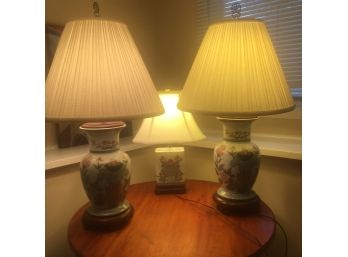 Three Floral Ceramic Base Table Lamps.