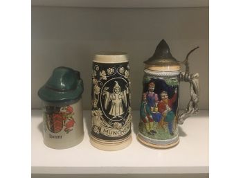 Three Vintage Beer Stein Mugs