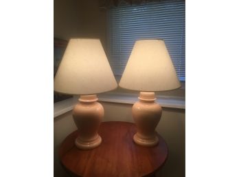 Pair Of Pinkish Ceramic Table Lamps.