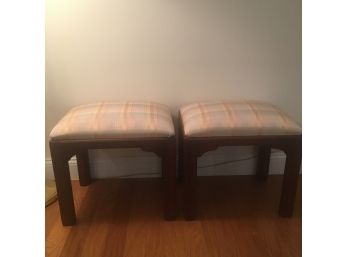 Pair Of Asian Inspired Ethan Allen Upholstered Stools.