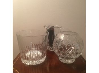 (3) Vintage Crystal Glass Pieces. Include Waterford Lismore Pitcher