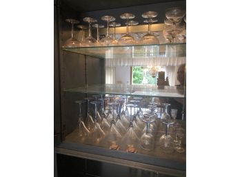 32 Pc Glass Cabinet #3 Champagne, Goblets & Some Etched Glasses