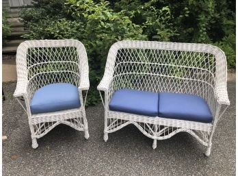 Vintage White Wicker Settee & Chair