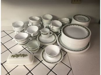 106 Pc Lot Olive Green Spring Blossom Corelle Dish Set