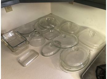 13 Pc Lot Glass Covers For Misc Casserole Dishes & 4 Glass Loaf Pans