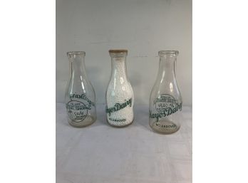 3 Vintage Milk Bottles Hayes Dairy N. Andover