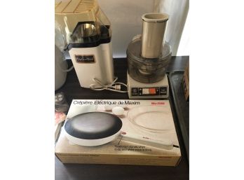 3Pc Lot Food Processor, Popcorn & Crepiere