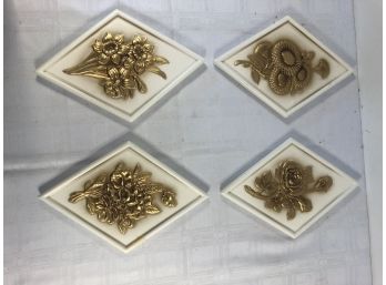 4 Mid Century Ardco White & Gold Wall Hangings