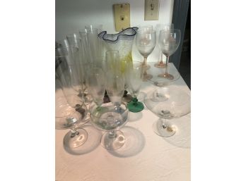 20 Piece Lot Colored Stem Glasses