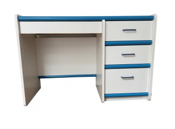 Vintage 1980s White & Blue Contrast 3 Drawer Laminate Desk