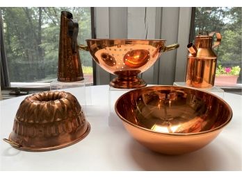 Group Lot Of Copper Kitchen Objects - Colander As Is