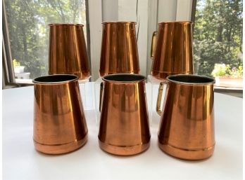 Vintage Group Of 6 Beautiful Copper & Brass Tankards Made In Portugal