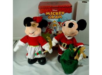 Mickey Grams-Mickey And Minnie Christmas/Santa Plush Dolls