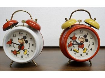 2 Vintage Mickey Mouse Hand Wind Alarm Clocks- W. Germany