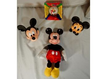 4 Piece Mickey Lot Including, 3-D Puzzle Ball, Nodder, Vibrating Head, Doll