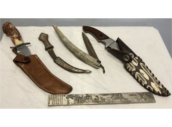 Assorted Knife Lot And Silver Bar