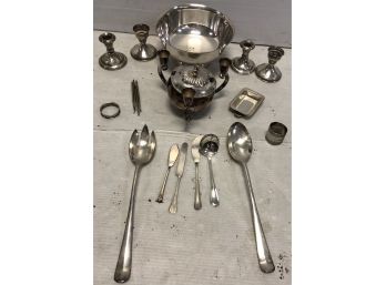 Four Weighted Sterling Silver Candlesticks And Assorted Silver Plate