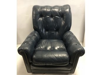 Hancock And Moore Blue Leather Chair With Brass Tacking