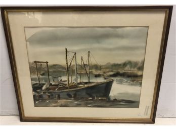 Watercolor Of Harbor Scene