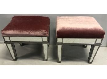 Pair Of Contemporary Mirrored And Upholstered Stools