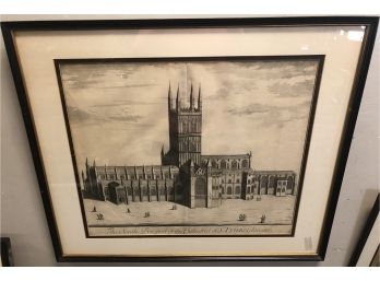 19th Century Cathedral Print 'south Prospect Of St. Peters Gloucester'