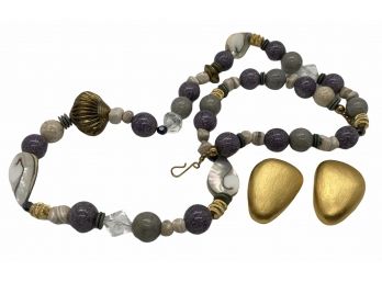 Abalone And Bead Necklace With Earrings