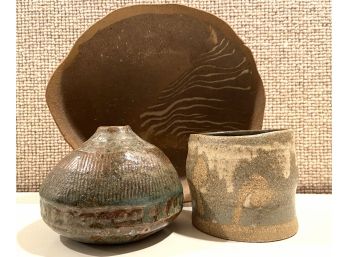 A Trio Of Vintage Hand Thrown Studio Pottery