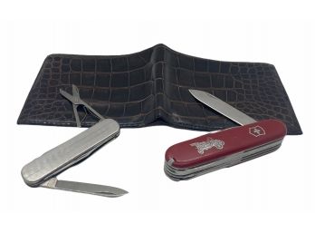 Men's Aligator Wallet, Swiss Army Knife And Multi Tool Stainless Knife