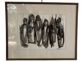 1964 Black & White Watercolor By Kloszewsky 20.5' X 17'