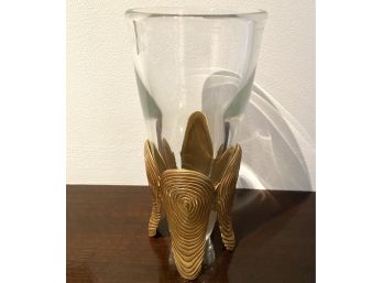 Vintage Heavy Glass Vase With Brass Stand Karen Callan