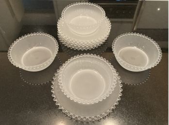 Set Of Beaded & Frosted Plates & Bowls